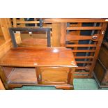 A mahogany wash stand shaped gallery two door cupboard; cabriole legs ball and claw feet;