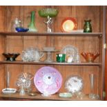 Glassware - various, including an Art Deco comport, carnival glass, cut glass serving dishes,