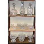 Glassware - a Waterford Crystal footed bowl; a square cut glass decanter; another similar;