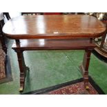 A 19th century mahogany dumbwaiter/serving table, reeded height adjustable stadium shaped top,