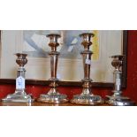 A pair of early 19th century Sheffield plated telescopic candlesticks;