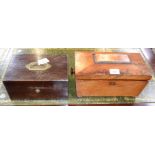 An Edwardian oak jewellery box, blue velvet lined,