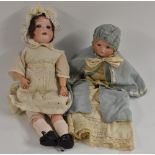Dolls - an Armand Marseille 390 socket doll, sleeping blue eyes, open mouth, brown wig,