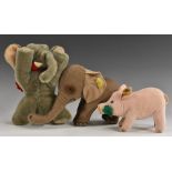 Steiff Animal Stuffed Toys - a vintage 1950s/60s elephant standing, long trunk,