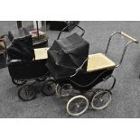 A Vintage Swan Toys coach built pram, shaped padded crib top,