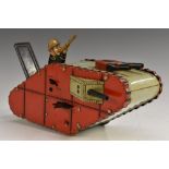 An early 20th century Marx Toys German clockwork tin plate lozenge form battle tank,