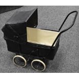 Victorian/Edwardian folding Pram, black colapsible body, sprung suspension,