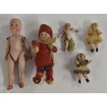 Dolls - a trio of tiny miniature bisque porcelain dolls, fixed heads, moveable limbs,
