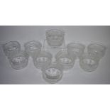 A set of ten double lipped finger bowls/glass rinsers, hobnail strawberry cut bands,
