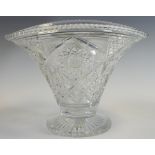 A Stuart crystal flared cylindrical vase, hobnail and strawberry cut with stylised flowerheads,