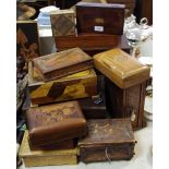 A marquetry playing card box the lid decorated with a village scene; others;