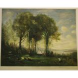 Jean Baptiste Camille Corot, after, H Scott Bridgwaer, by, Dance of the Nymphs, coloured mezzotint,