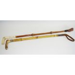 A 19th century bone hafted and bamboo riding whip,
