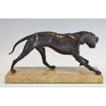 English School, 19th century, a dark patinated bronzed model, of a Pointer, rouge marble base,