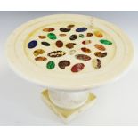 A Grand Tour style pietra dura and alabaster pedestal comport,