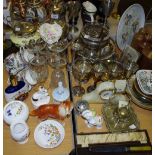 A silver plated coffee pot, posy bowls, specimen vase,