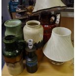 West German pottery including table lamps, large jug, vases etc.