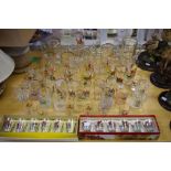 Glassware - assorted drinking glasses, shot glasses, etc all decorated with hunting scenes. qty.