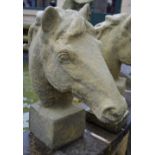 Garden Statuary - a pair of English Stone inc quartz horse's head gate post finials,