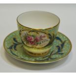 A Lynton porcelain cabinet teacup and saucer, of Sèvres inspiration and goblet Hébert form,