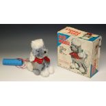 A Yonezawa Toys, Japan, Cute Poodle remote control model dog, grey and white fur,