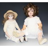 Dolls - a contemporary pottery head doll, signed Denise and dated 17/9/91, fixed blue eyes,