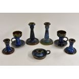 A pair of Bourne Denby Danesby Ware Electric Blue pattern Goblet candlesticks, 12cm,