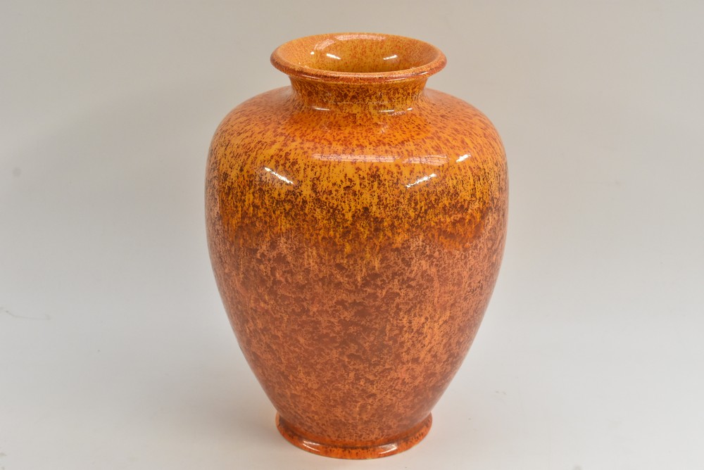 A large Pilkington Royal Lancastrian mottled orange ovoid vase, 33cm high, impressed mark,