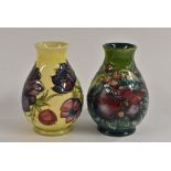 A Moorcroft Finches pattern ovoid vase, in muted shades of green, mauve,