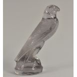 A Lalique Falcon car mascot, Faucon, amethyst tinted, moulded R Lalique mark, engraved France, 15.