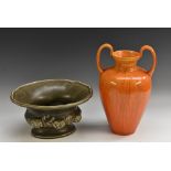 A Minton Hollins Astra Ware two handled ovoid vase, pressed rim, rounded angular handles,