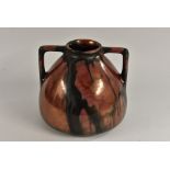 A Minton Hollins Astra Ware two handled ovoid vase, folded rim, angular handles,