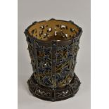 A Doulton Lambeth salt glazed stoneware basket ware pierced openwork jardiniere on stand,