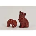 A Bernard Moore type miniature flambe glazed kitten, 5cm high; a similar elephant, 2.