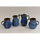 A Bourne Denby Danesby Ware Electric Blue pattern Tansley shape ribbed conical jug, 18.