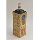 A Troika slab sided table lamp, decorated by Simone Kilburn, incised with roundels,