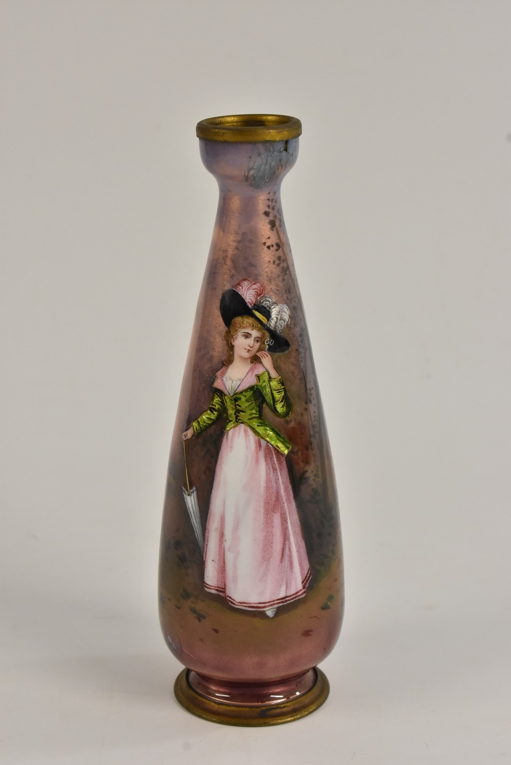 A late 19th century French enamel slender tapering cylindrical vase, signed Gamet,