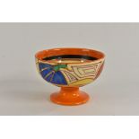 A Clarice Cliff Fantasque Melon pattern pedestal bowl, the interior banded in shades of orange,