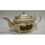 A Derby Named View boat shaped teapot and cover, painted possibly by Daniel Lucas,
