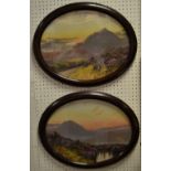 A** J** Iles, a pair, Scottish Landscapes, with heather, ovals, c1920.