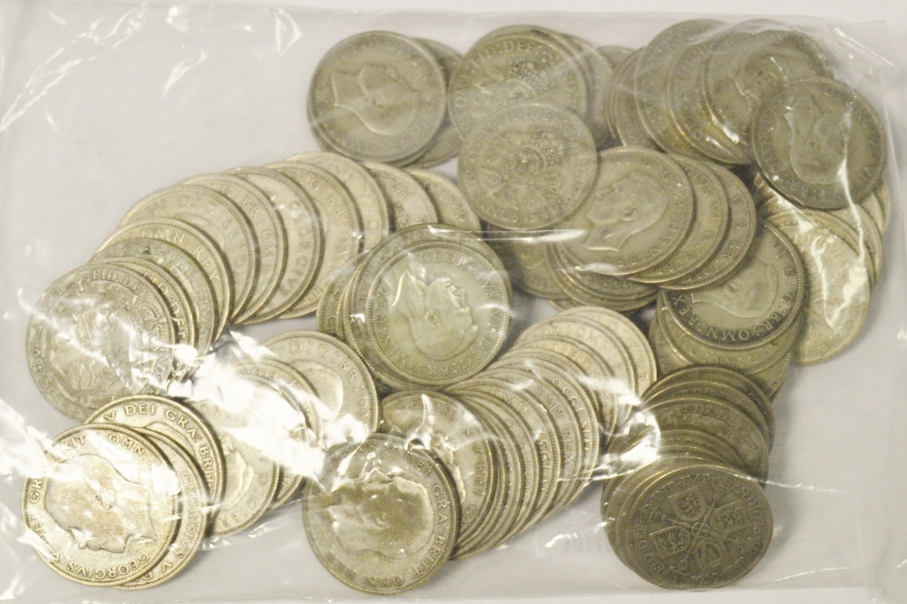 Numismatics - 18 George V florins dated 1929; 41 George VI two shillings; 16 George VI half crowns;