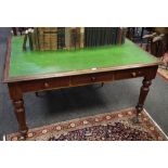 A Victorian mahogany library table, moulded top, three short drawers to frieze, similar to verso,
