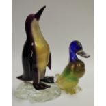Glassware - a Murano type coloured glass penguin,