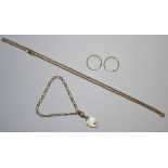 A 9ct gold micro belcher necklace 7.4g; a 9ct gold figaro bracelet with padlock fastener 5.