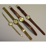 Watches - a ladies Garrard 9ct gold cased bracelet watch, 9ct gold strap, 13.