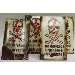 Militaria - four enamel WWII Polish electrical signs 'Do Not Touch'