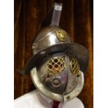 A museum/re-enactment armoured gladiator helmet, Etruscan mask mount,