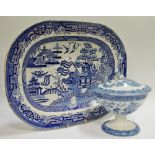 A 19th century navette shaped blue and white sauce tureen,