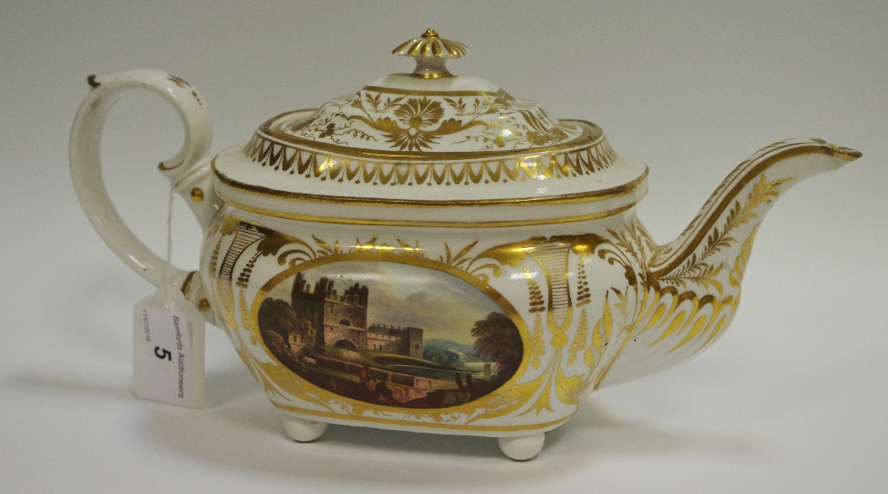 A Derby Named View boat shaped teapot and cover, painted possibly by Daniel Lucas, - Bild 2 aus 2