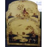 An early 20th century Chinoserie single bed, painted with figures and pagodas, on a cream ground,